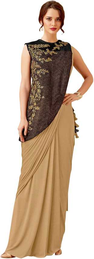 Buy Mahotsav Embroidered Bollywood Lycra Blend Beige Sarees Buy Mahotsav Embroidered Bollywood Lycra Blend Beige Sarees
