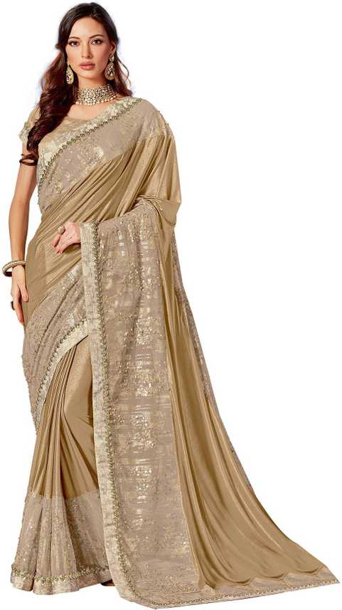 Buy Mahotsav Embellished Bollywood Lycra Blend Beige Sarees Buy Mahotsav Embellished Bollywood Lycra Blend Beige Sarees