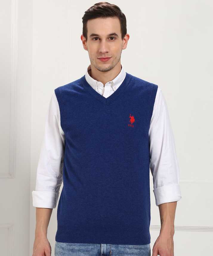 U.S. Polo Assn Solid V neck Casual Men Blue Sweater U.S. Polo Assn Solid V neck Casual Men Blue Sweater