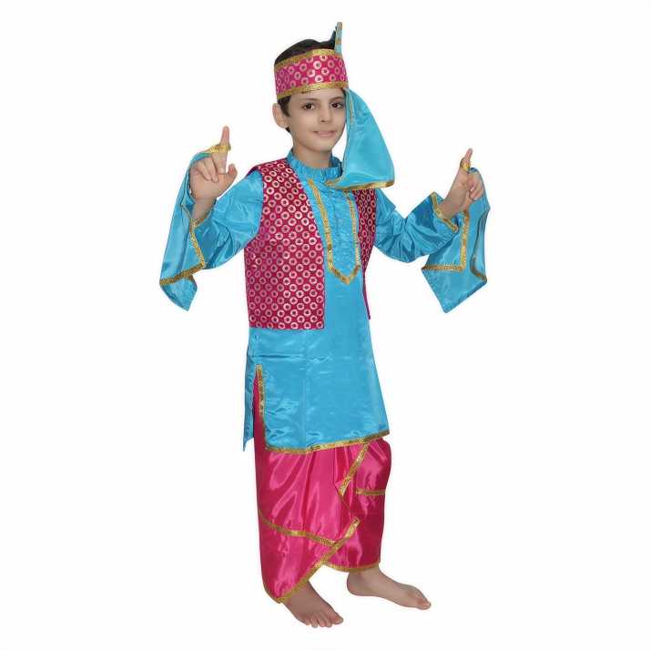 Kaku Fancy Dresses Indian State Punjabi Folk Dance Costume For Kids Bhangda Gidda Dance Costume For Boys Firozi Magenta 7 8 Years Kids Costume Wear Price In India Buy Kaku