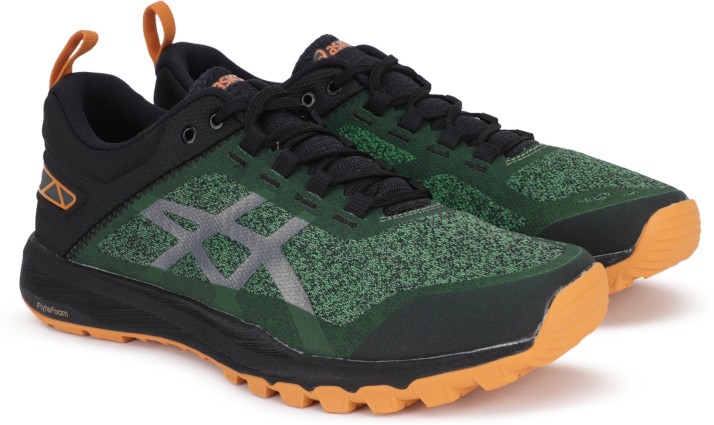 black and green asics running shoes