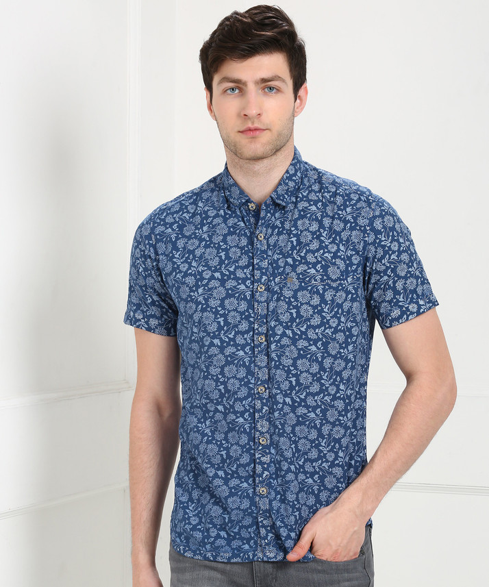 Men Printed Casual Blue Shirt 