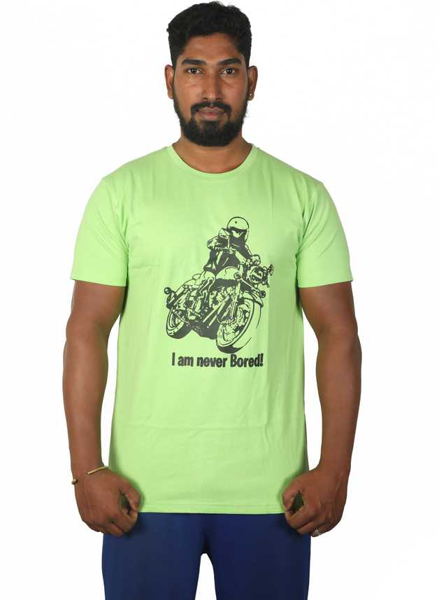 Blue And Green Printed Men Round Neck Light Green T Shirt
