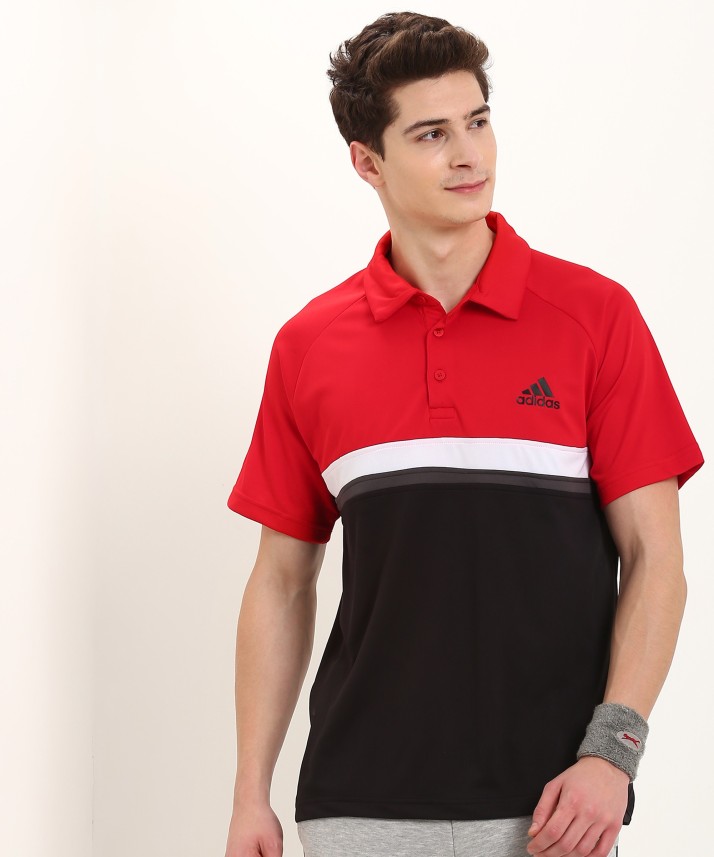 red black and white adidas shirt