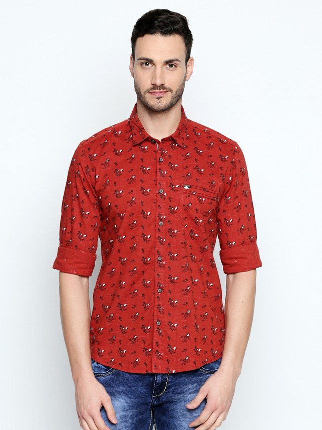 D'cot Men Printed Casual Orange Shirt 
