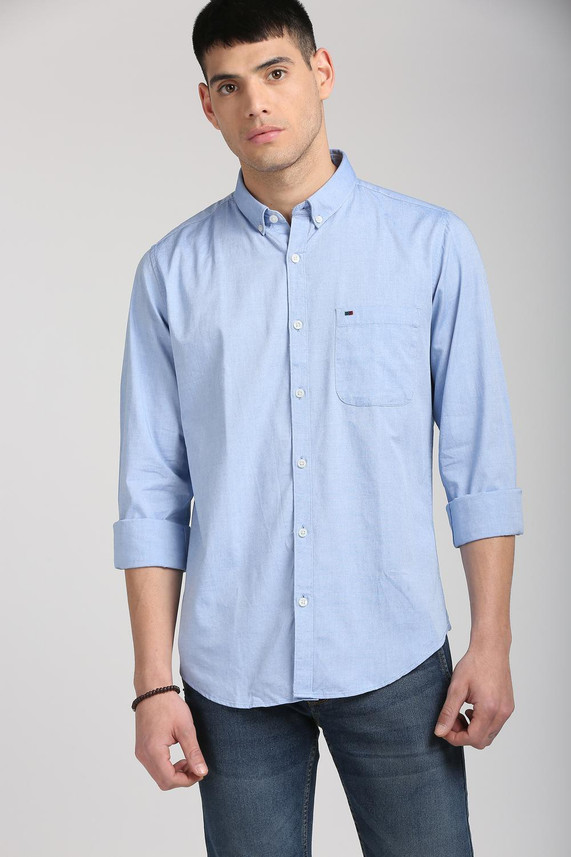 peter england men solid casual blue shirt