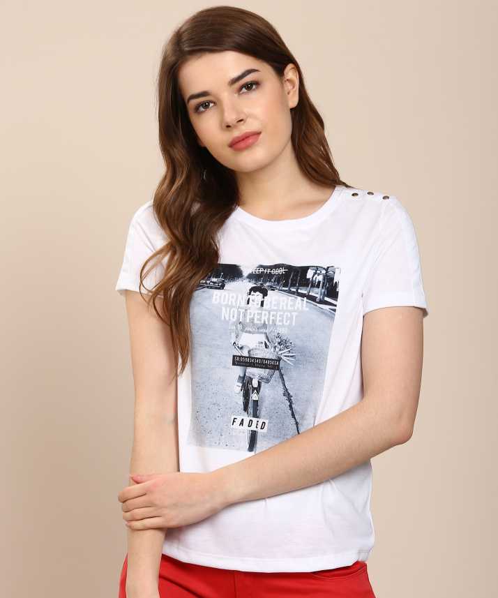 VERO MODA Women Round Neck White T-Shirt - Buy VERO MODA Printed Round Neck White T-Shirt Online at Best Prices in India | Flipkart.com