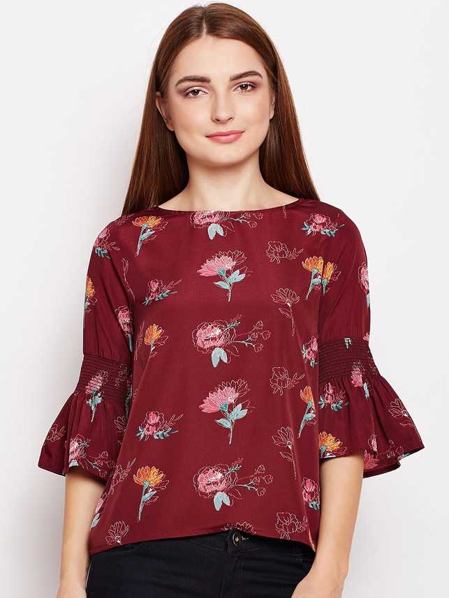 Oxolloxo Casual Bell Sleeve Floral Print Women Maroon Top Buy
