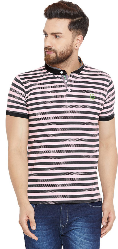 DUKE Striped Men Mandarin Collar Pink 