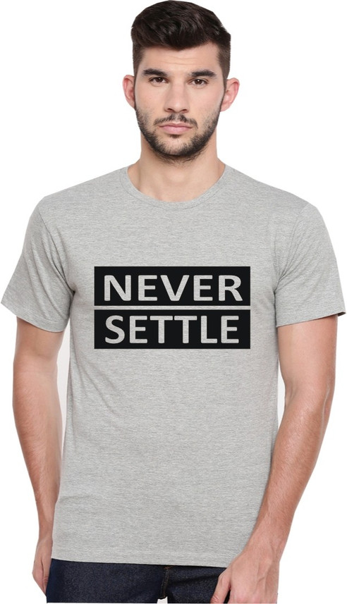 Printed Men Round Neck Grey T-Shirt 
