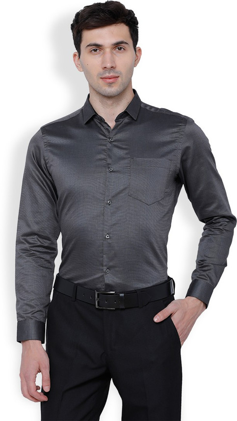 Men Self Design Formal Grey Shirt 