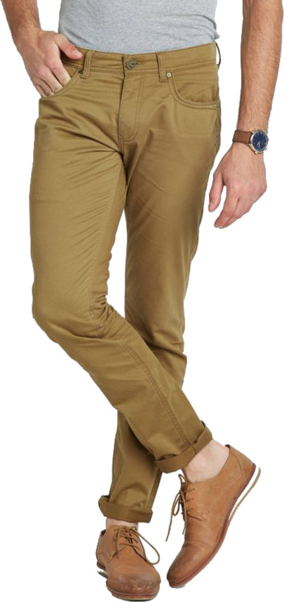 FBB Slim Fit Men Beige Trousers 