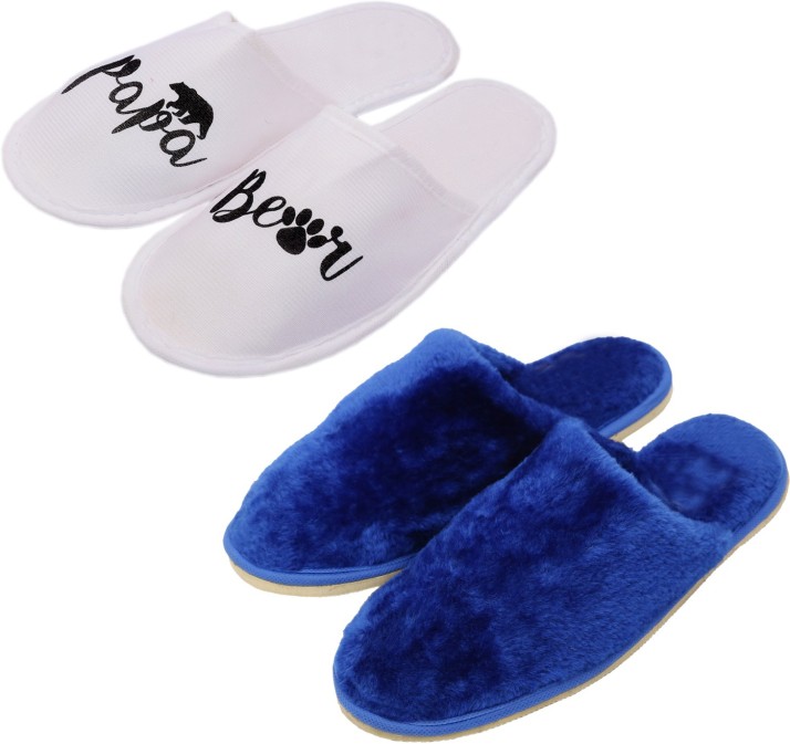 blue and white slippers