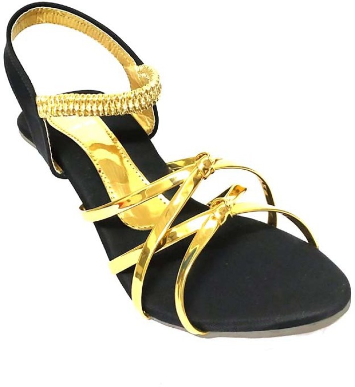 haroon footwear Women Gold, Black Heels 
