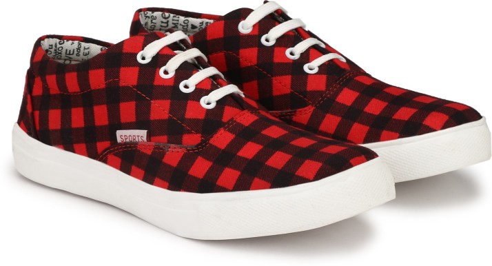 red and black checkered shoes