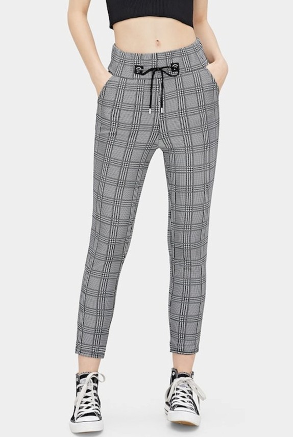 grey plaid track pants