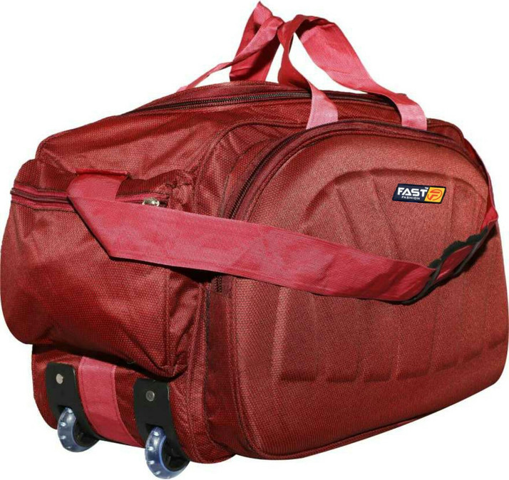 red weekender bag