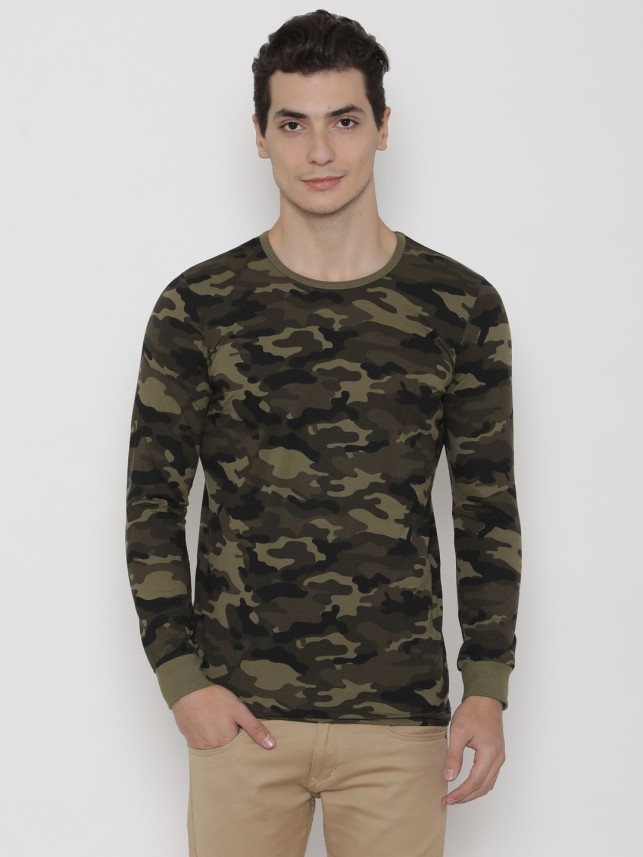 camouflage t shirt for mens round neck full sleeve army print t shirt