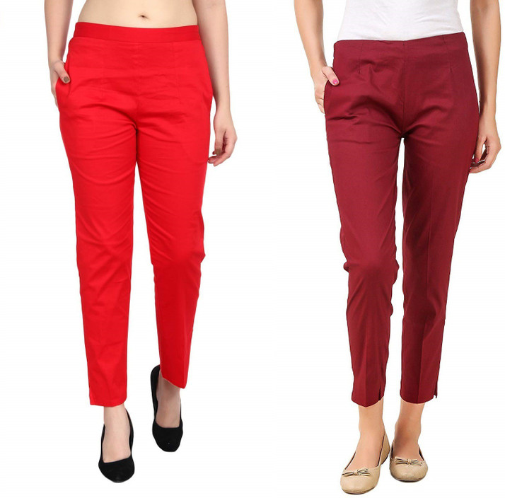 Relaxed Women Red, Maroon Trousers 