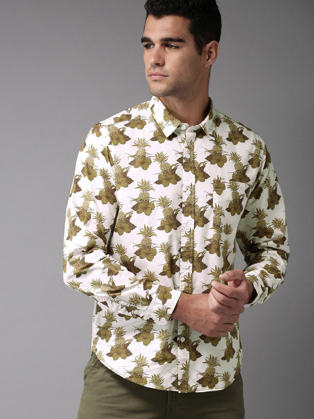 HERE\u0026NOW Men Floral Print Casual White 