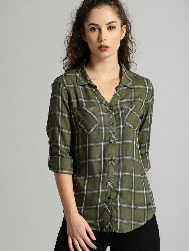 Roadster Women Checkered Casual Green 