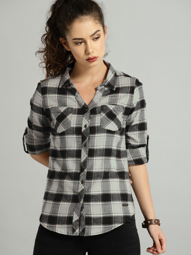 roadster women's checkered casual shirt