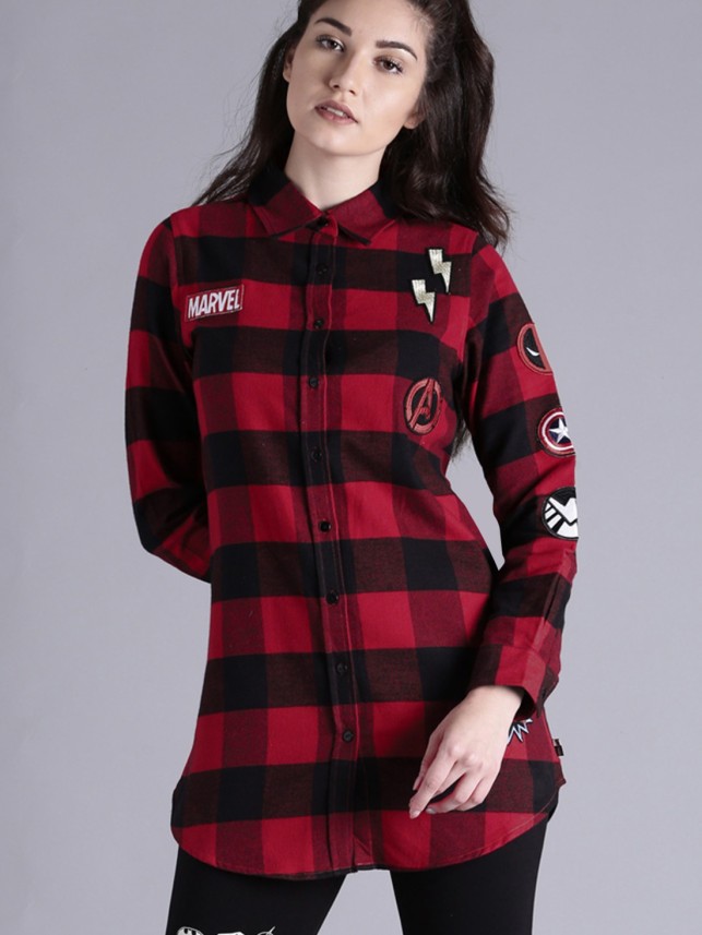 red n black check shirt womens