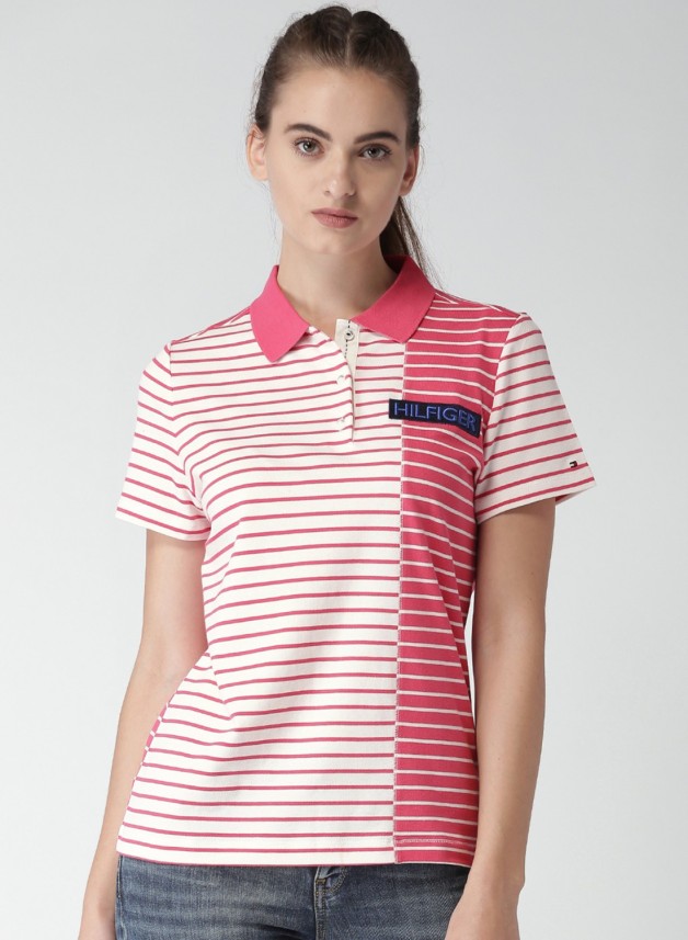 pink striped polo shirt womens