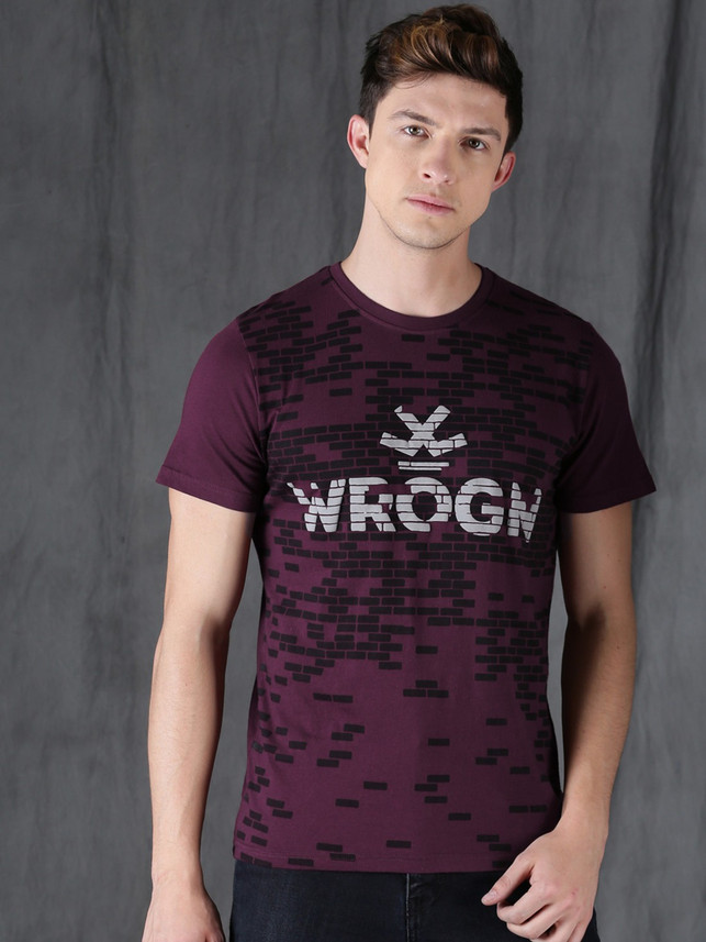 WROGN Printed Men Round Neck Brown T 