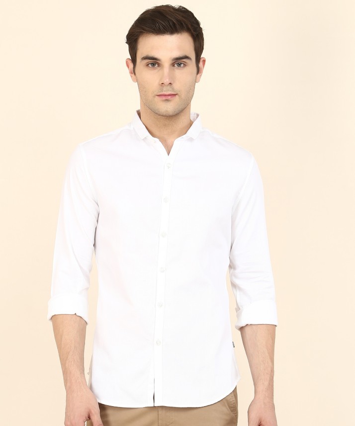 levi's men solid casual white shirt