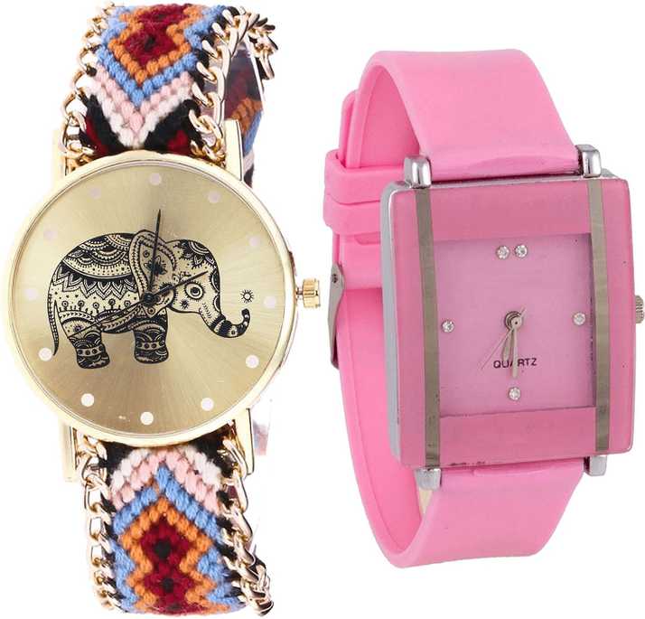 Nikola Brand New Diwali Elephant Analogue Multi Color And Pink Color Girls And Women Watch G162 G14 Combo Of 2 Combo Watch Analog Watch For Girls Buy Nikola Brand