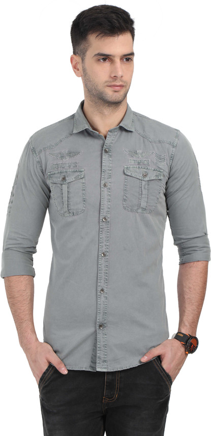 NORTH REPUBLIC Men Solid Casual Grey 