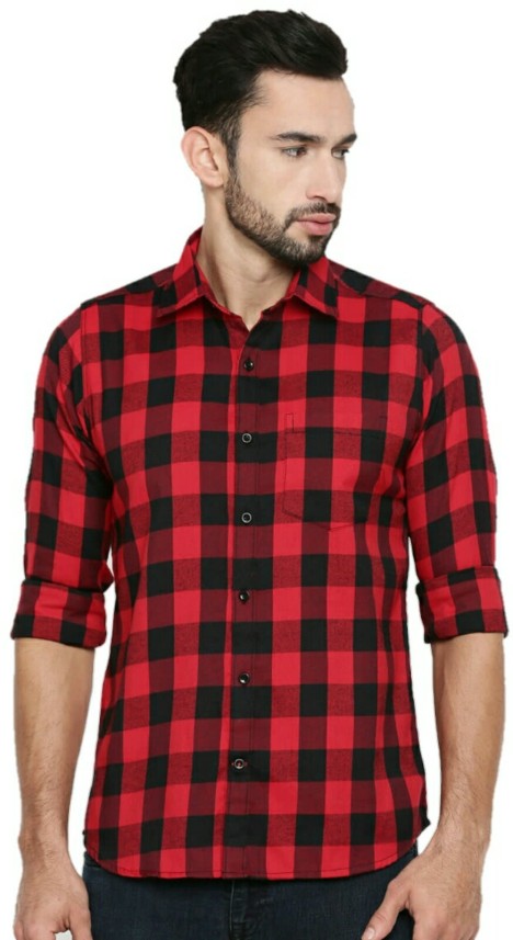 red small check shirt mens