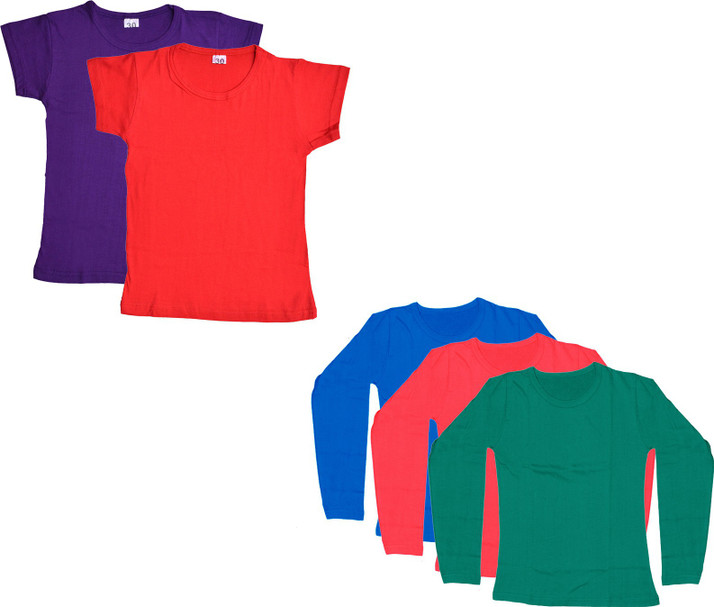 Pack of 4 Indistar Girls Cotton Half Sleeves Solid T-Shirts