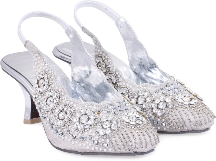Zionk Women White, Silver Heels - Buy 
