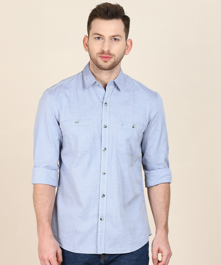 John Players Men Solid Casual Blue 