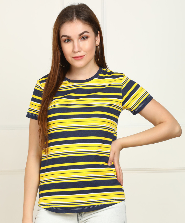 Blue and yellow striped shirt women's