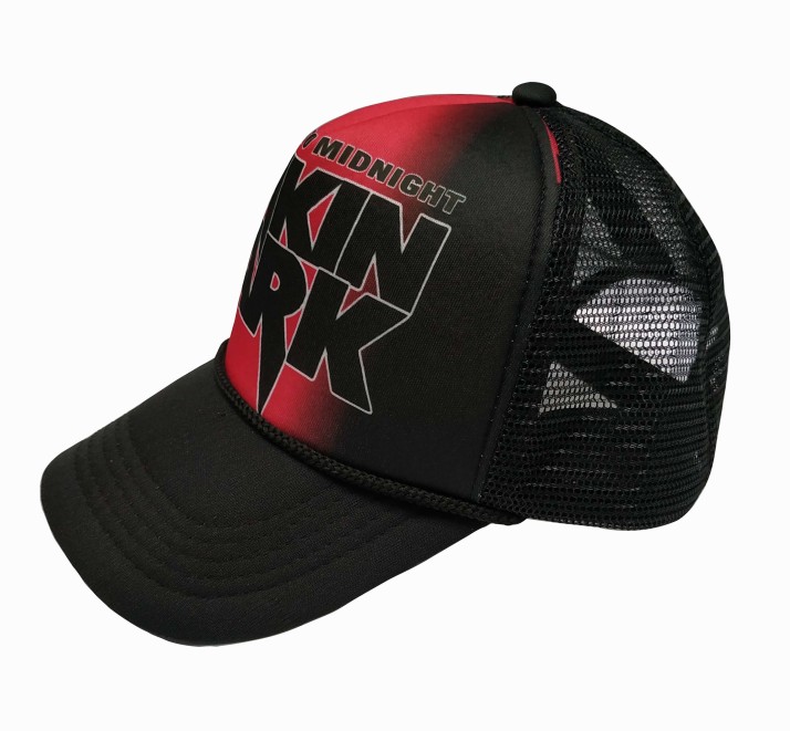 red and black baseball hat