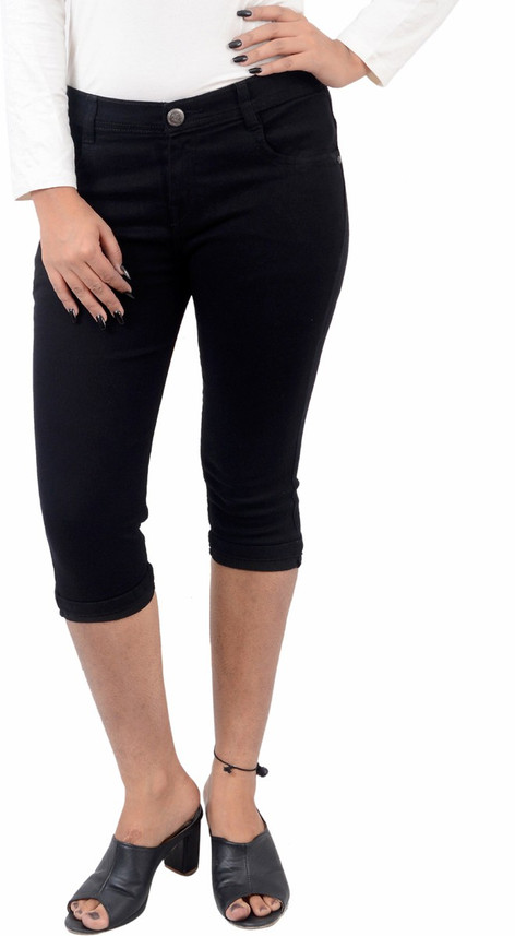 womens black denim capris