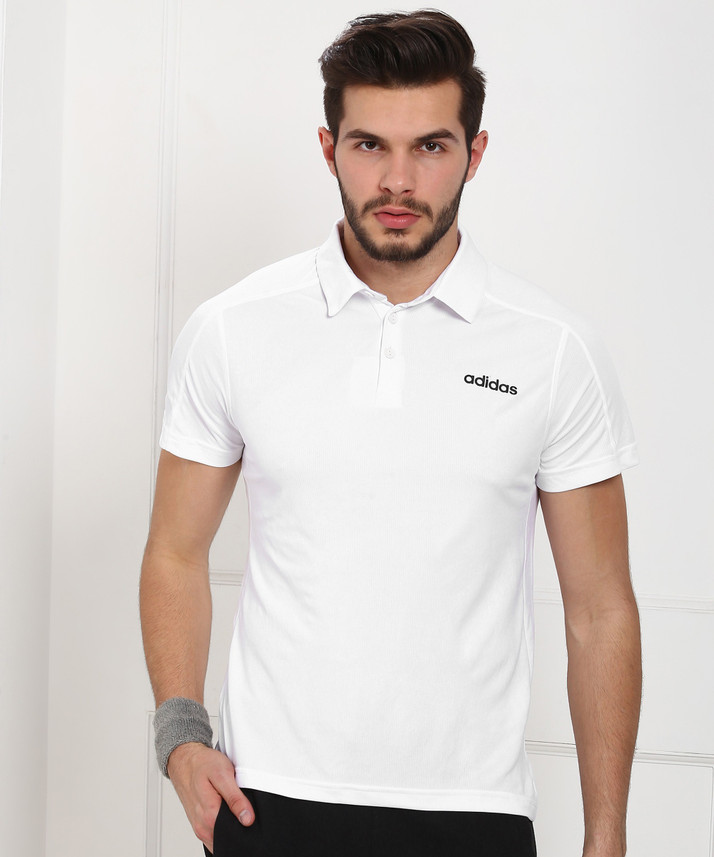 ADIDAS Solid Men Polo Neck White T-Shirt - Buy ADIDAS Solid Men Polo Neck  White T-Shirt Online at Best Prices in India | Flipkart.com