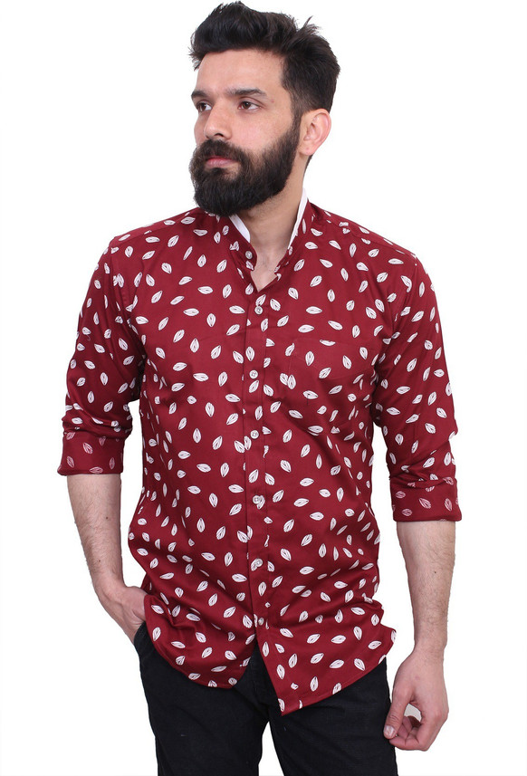 Men Floral Print Formal Red Shirt 