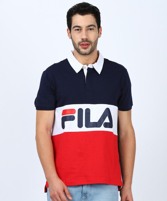 red and blue fila shirt