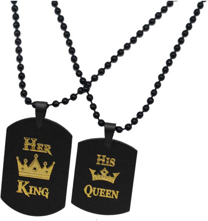 Men Style Valentine Gift Couple Matching Jewelry Her King And His Queen Locket For His And Her 2 Chain And 2 Locket Rhodium Zinc Metal Pendant Set Price In India