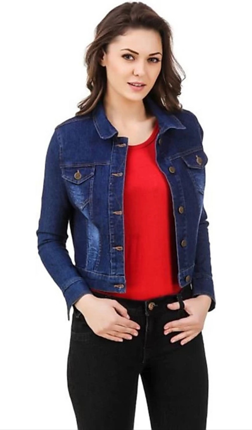 Sleeve Washed Women Denim Jacket 