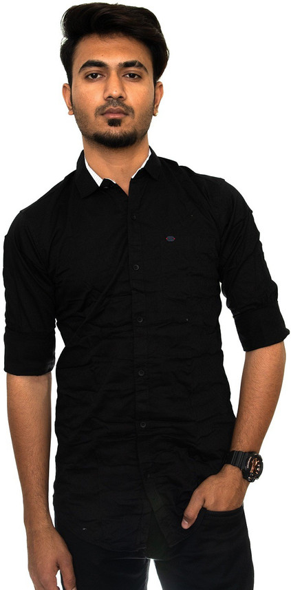 Black Opal Men Self Design Casual Black 