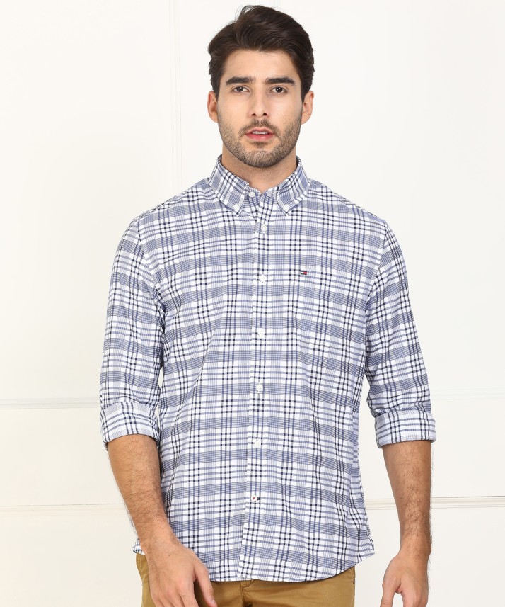 tommy hilfiger men checkered casual multicolor shirt