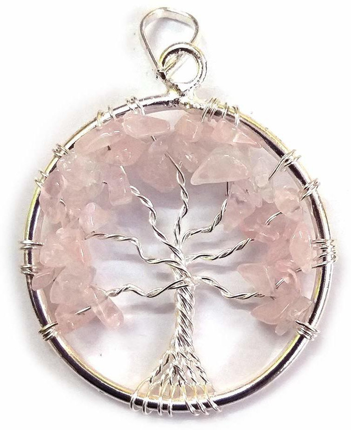 Rose Quartz Tree Pendant Natural Stone 