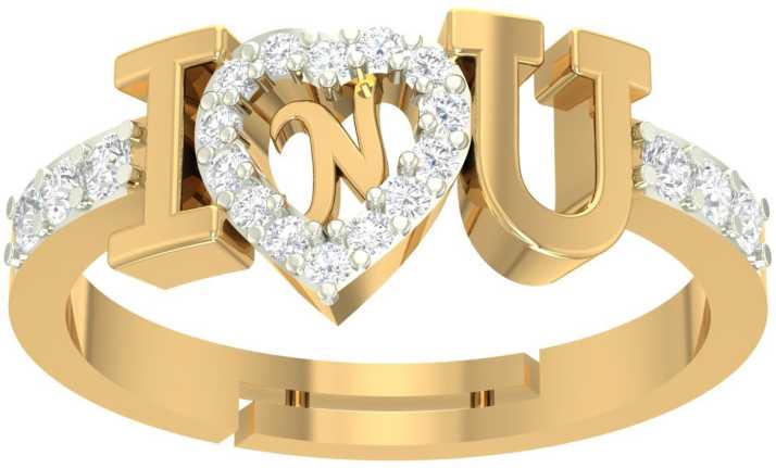 Kanak Jewels Love You Letter N Ring Brass Cubic Zirconia Gold