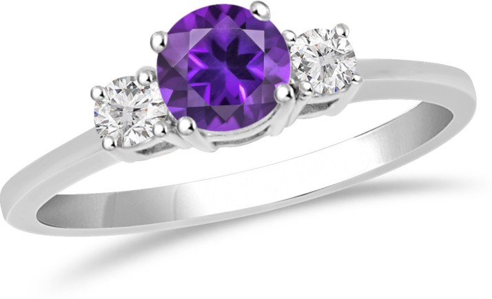 silver ring with purple diamond