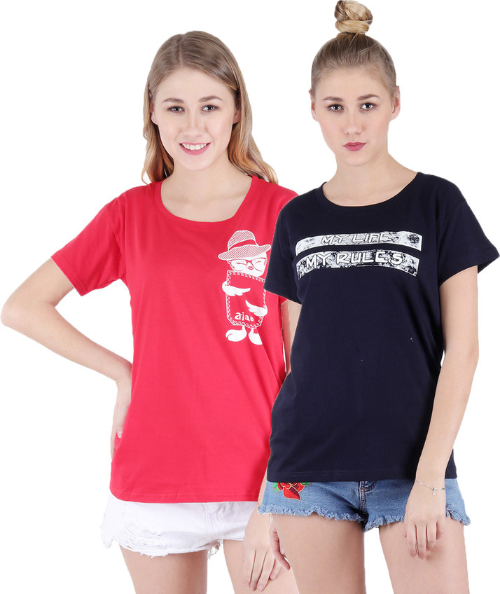 Stanvee Printed Women Round Neck Dark 